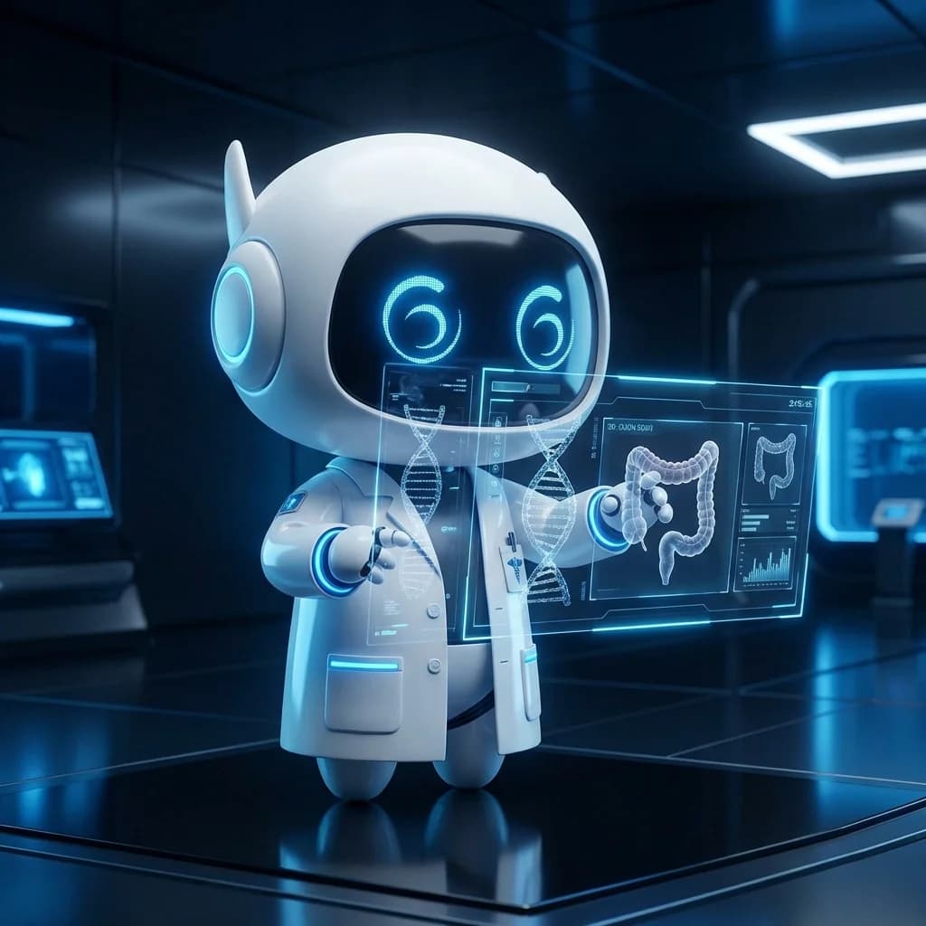 Mascot as a high-tech medical researcher analyzing data