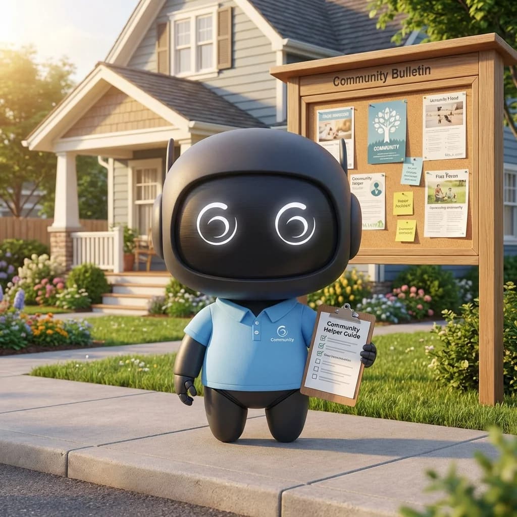 Mascot as a friendly community helper with a checklist