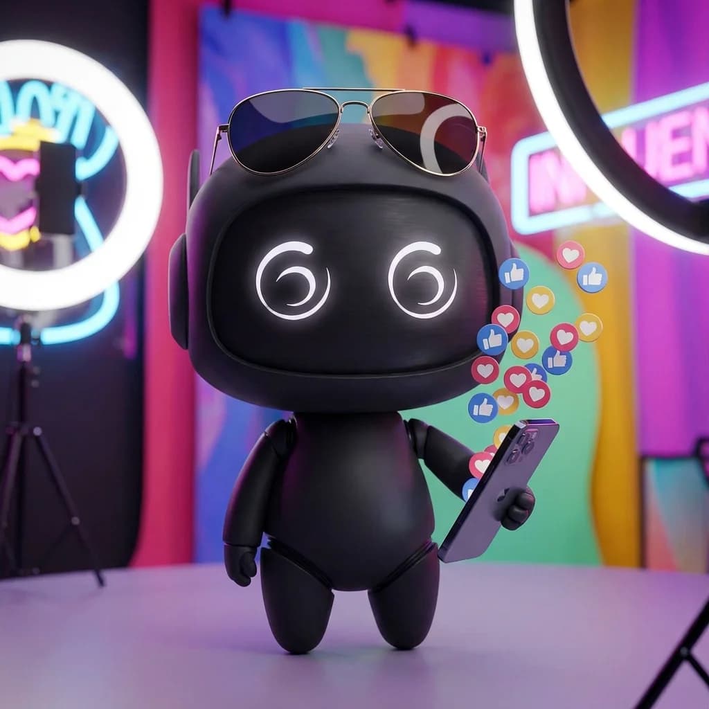 Mascot as a social media influencer with smartphone