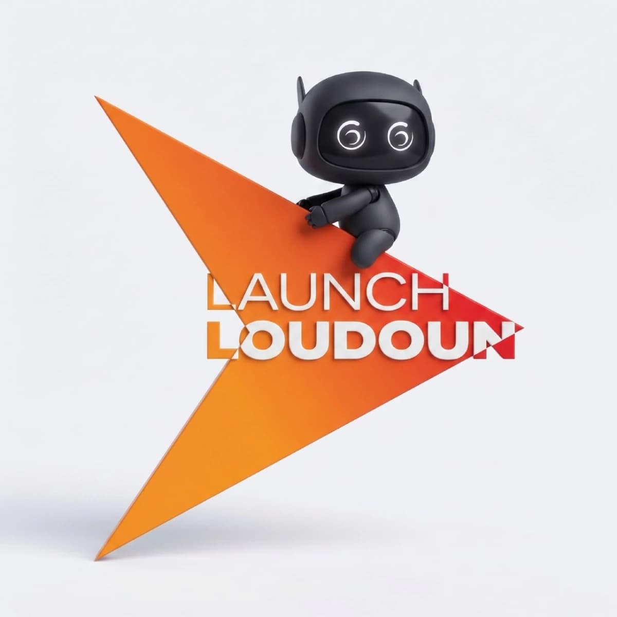 Galang AI mascot riding an orange Launch Loudoun arrow graphic