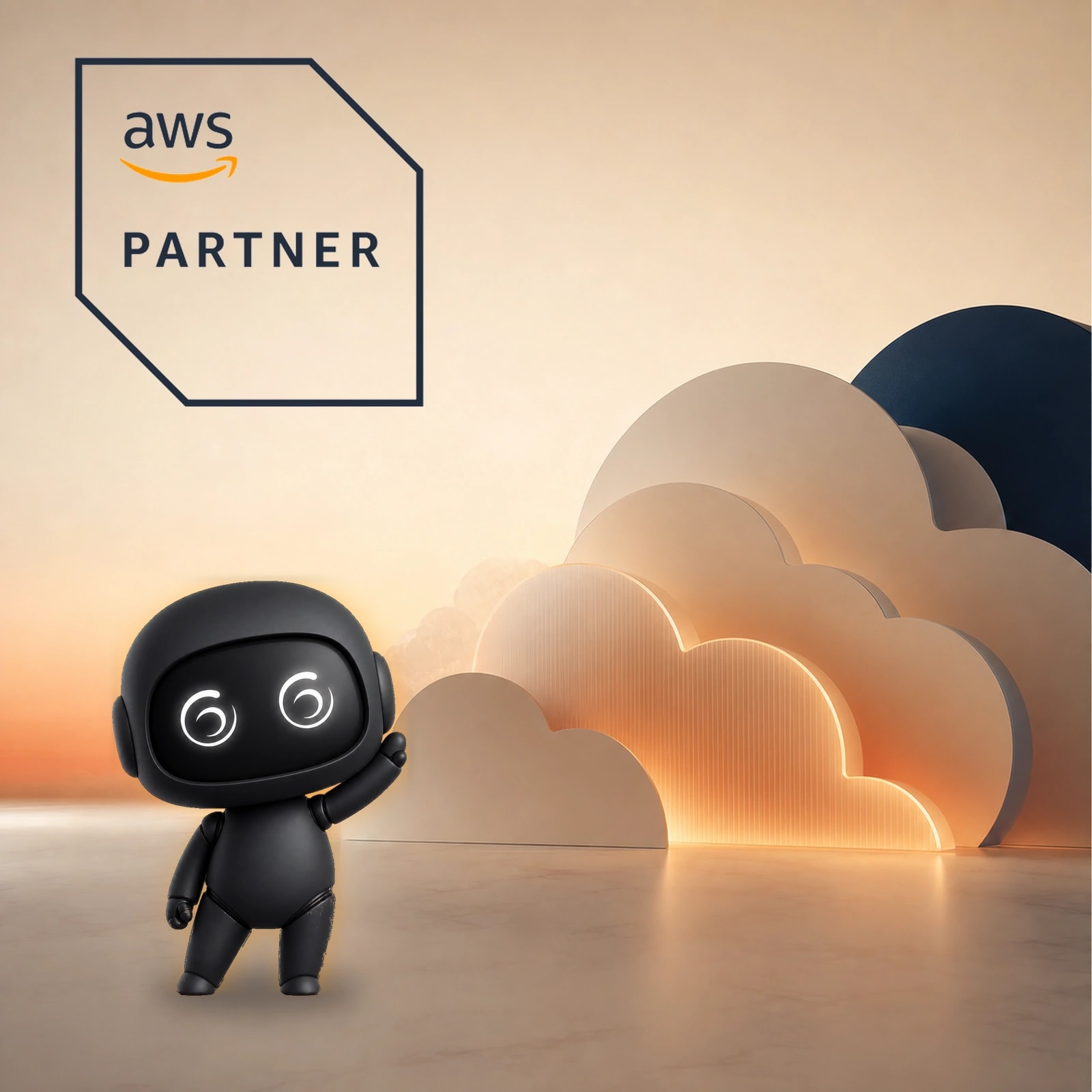 Jarbis standing in a warm cloud studio beneath the AWS Partner badge